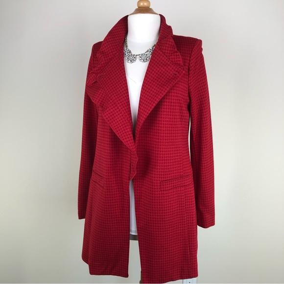 CAbi Jackets & Blazers - CAbi Size L Celebration Jacket Red Houndstooth Duster Coat #3546